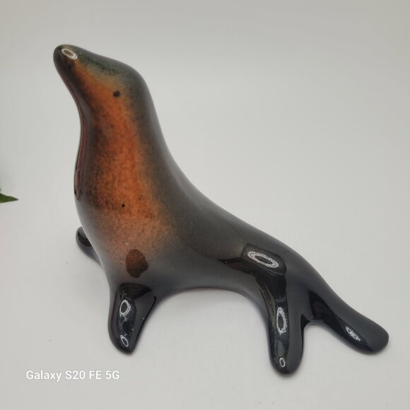 Vintage Brown Glaze  Seal Sea Lion Figurine Chestnut Brown Pottery Ceramic - Picture 5 of 9